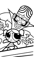 A coloring page of powerpuff girls
